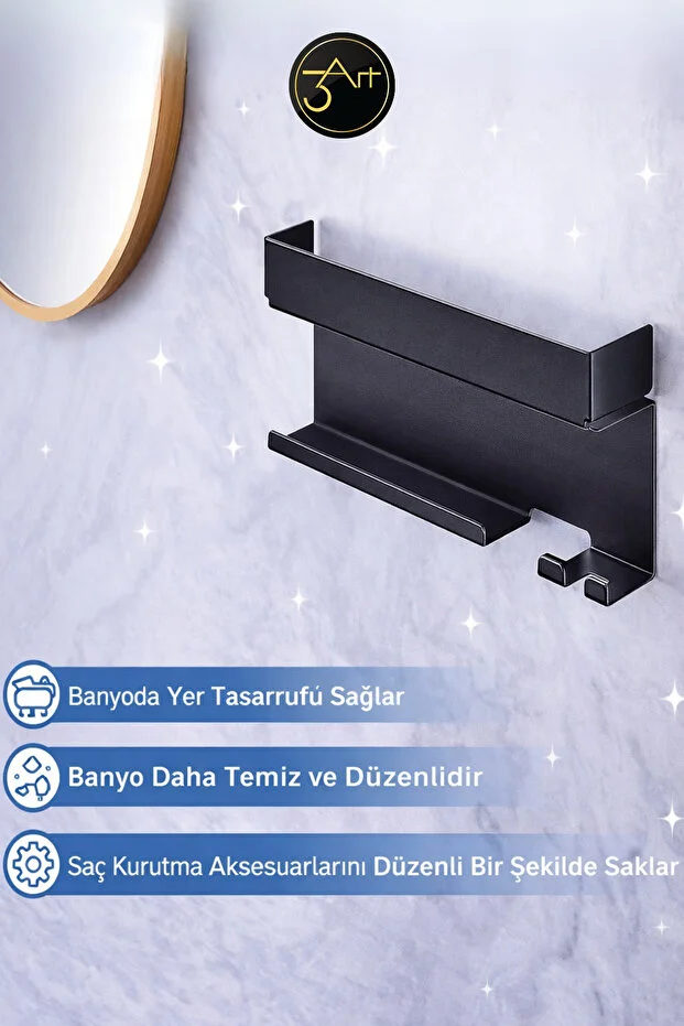 Saç Aletleri Organizeri - Metal Fön & Maşa Askılığı - Banyo Düzenleyici Raf